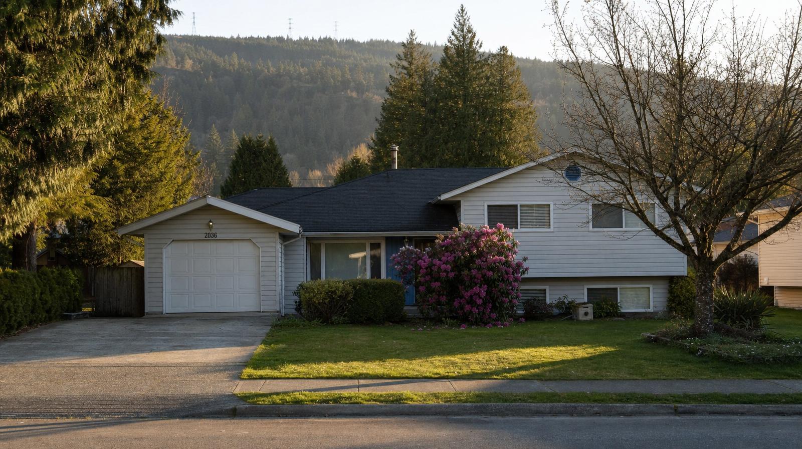 Older Port Coquitlam suburban street with established landscaping
