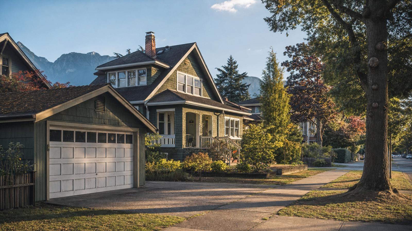East Vancouver heritage character home on a tree-lined street with the North Shore mountains in the distance