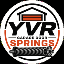 YVR Garage Door Springs animated logo — a garage door rolls open and closed over a torsion spring on a shaft
